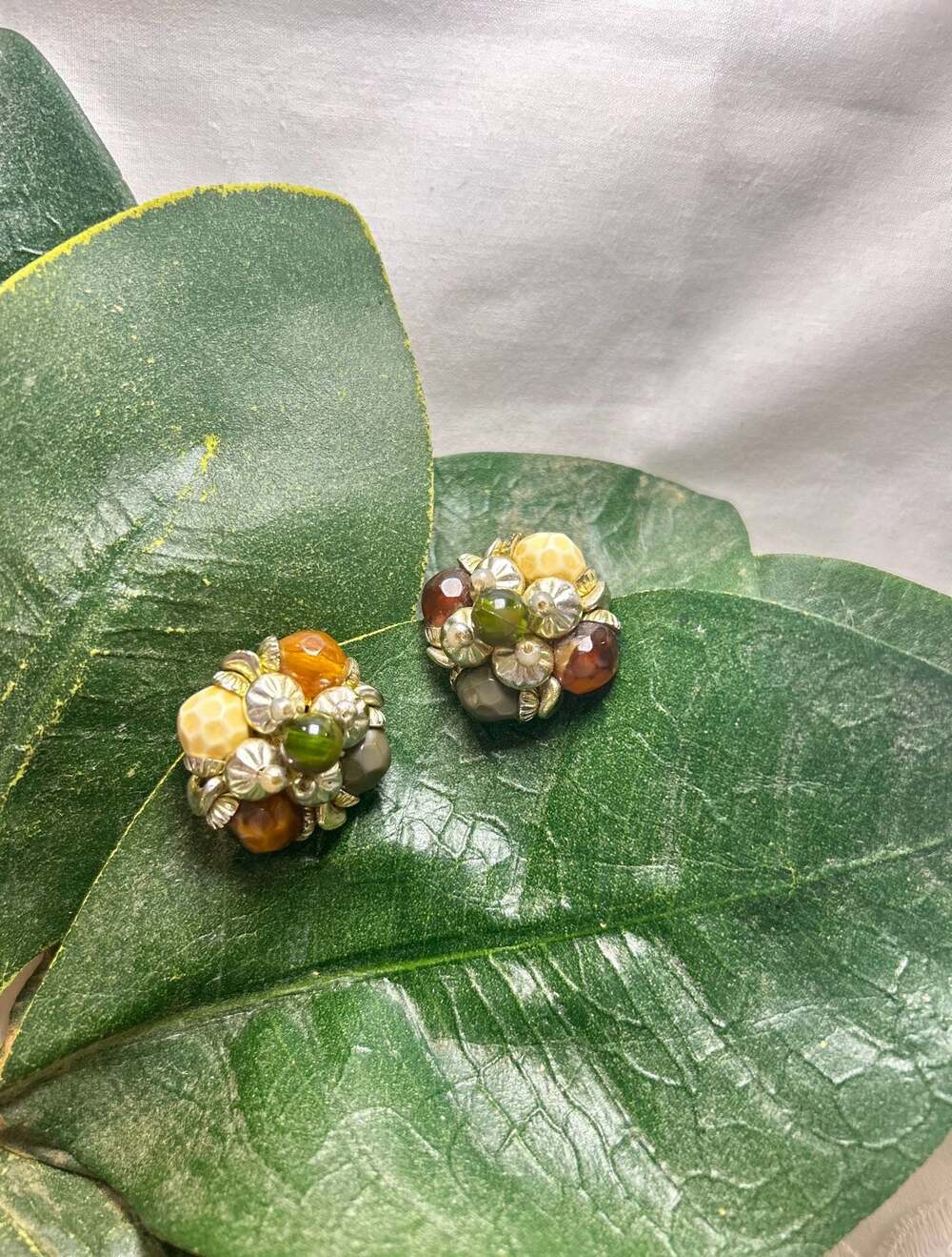 Vintage West Germany Multi-Colored Glass Bead Cluster Clip-On Earrings